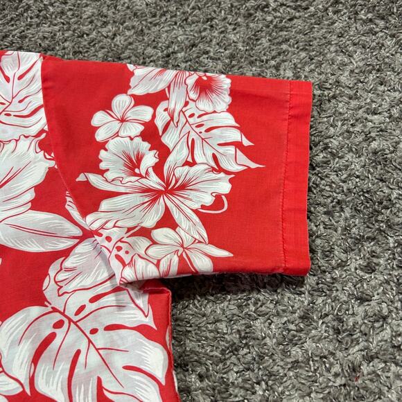 Vintage 60s Hawaiian Shirt Hibiscus Faded Red Floral Print Camp Collar Aloha - Picture 10 of 13